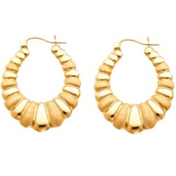 14K Yellow Gold Fancy Hollow Hoop Earrings